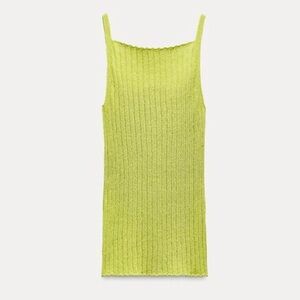 NWT ZARA High Square Neck Green Ribbed Knit Tank